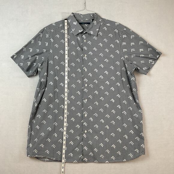 Perry Ellis Shirt Mens XLT Navy Blue White Geometric Short Sleeve Button Front - Picture 3 of 11